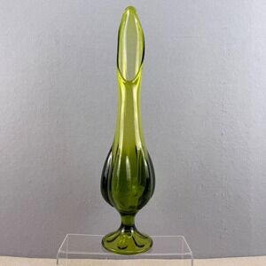 VTG 19" Viking Glass Avocado‎ Green Swung Vase Epic Line MCM Smoothie 6-Petal